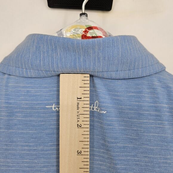 Travis Mathew Shirt Mens Large Polo Light Blue Preppy Casual Golf Striped - Picture 6 of 11